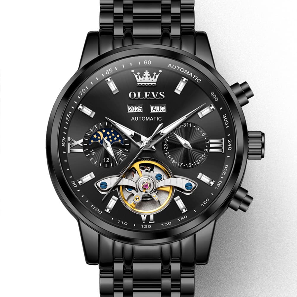 OLEVS 6740 Skeleton Flywheel Mechanical Watch for Men - Two Tone White Watch | Olevs Watch Store