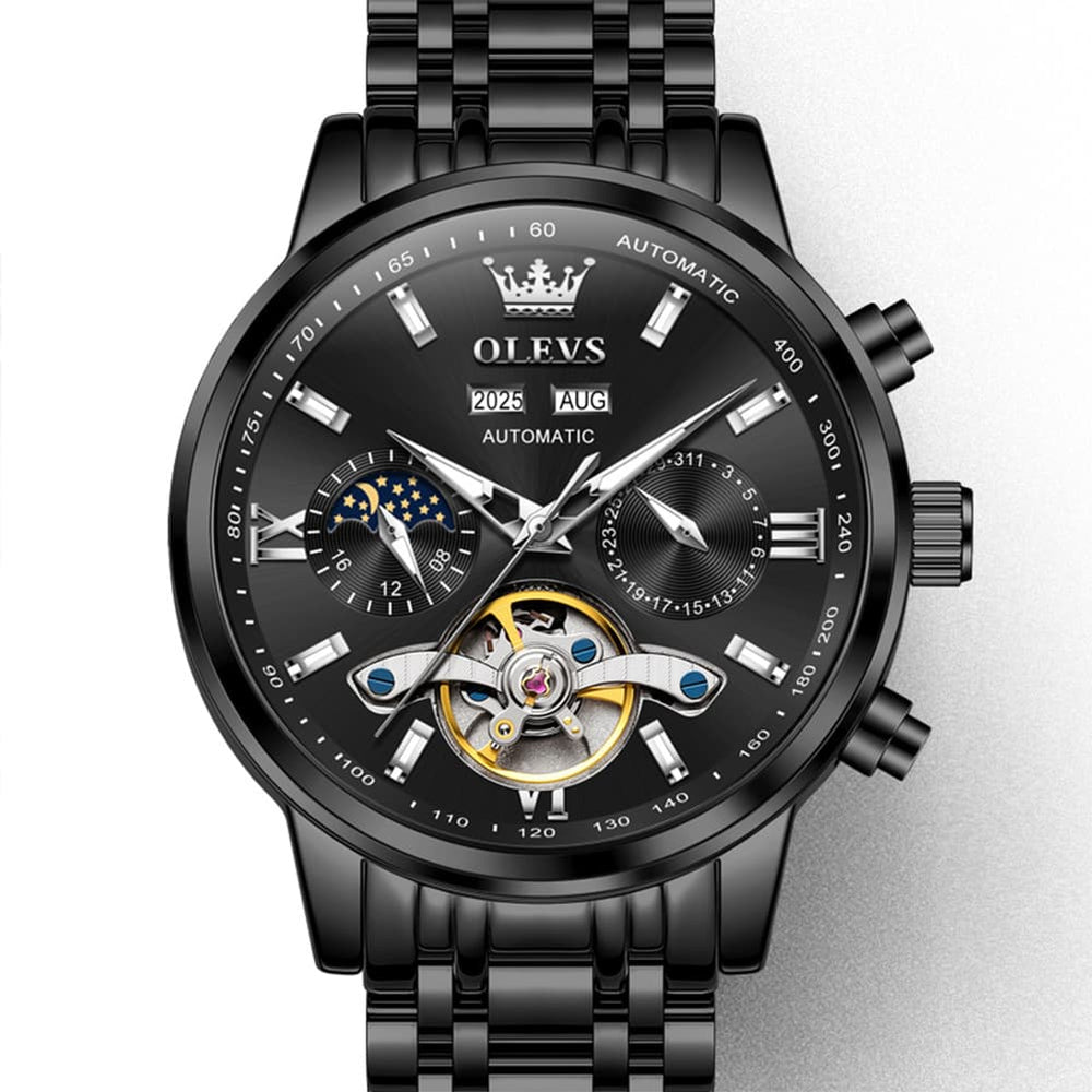 OLEVS 6740 Skeleton Flywheel Mechanical Watch for Men - Two Tone White Watch | Olevs Watch Store