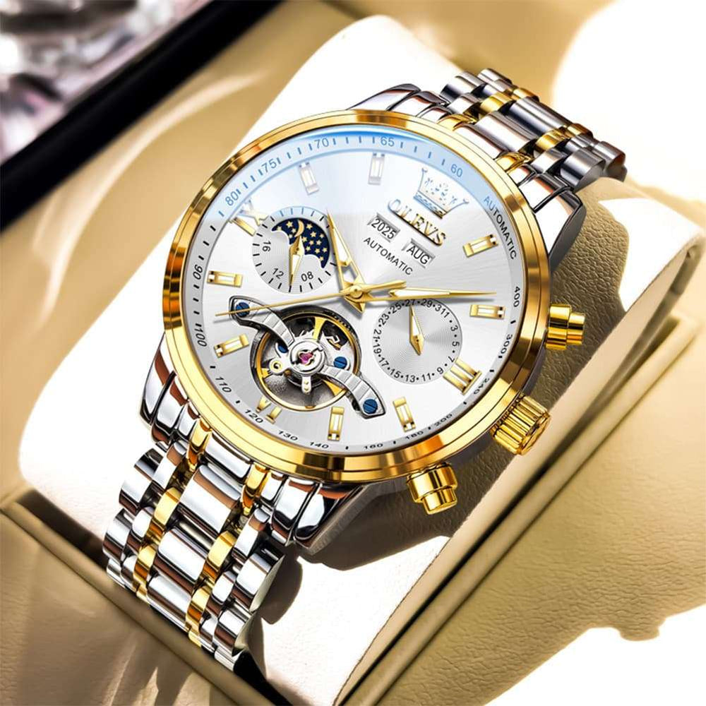 OLEVS 6740 Skeleton Flywheel Mechanical Watch for Men