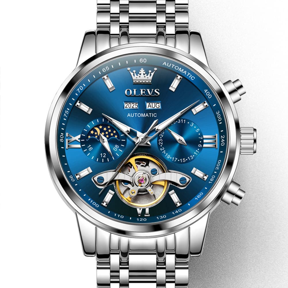 OLEVS 6740 Skeleton Flywheel Mechanical Watch for Men - Two Tone White Watch | Olevs Watch Store