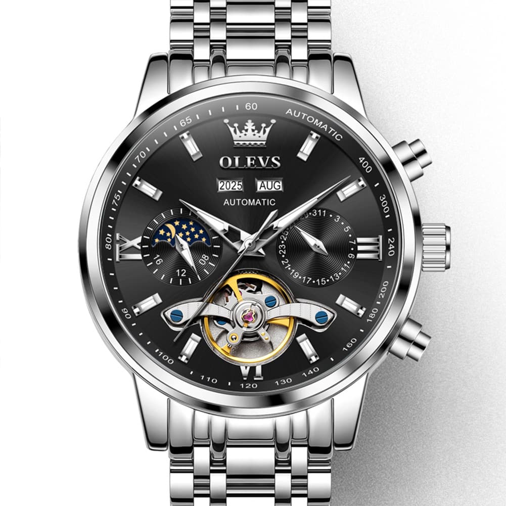 OLEVS 6740 Skeleton Flywheel Mechanical Watch for Men - Two Tone White Watch | Olevs Watch Store
