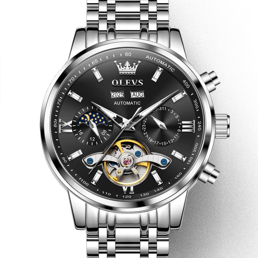 OLEVS 6740 Skeleton Flywheel Mechanical Watch for Men - Two Tone White Watch | Olevs Watch Store