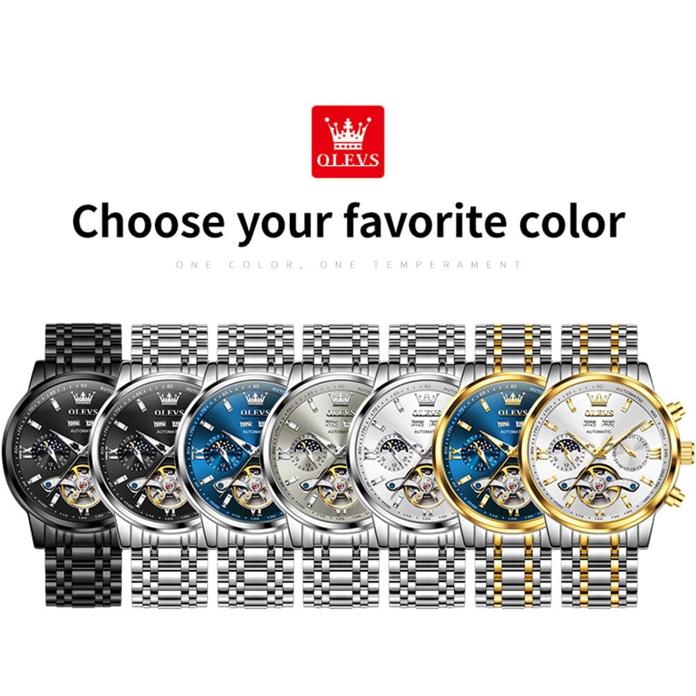 OLEVS 6740 Skeleton Flywheel Mechanical Watch for Men - Two Tone White Watch | Olevs Watch Store