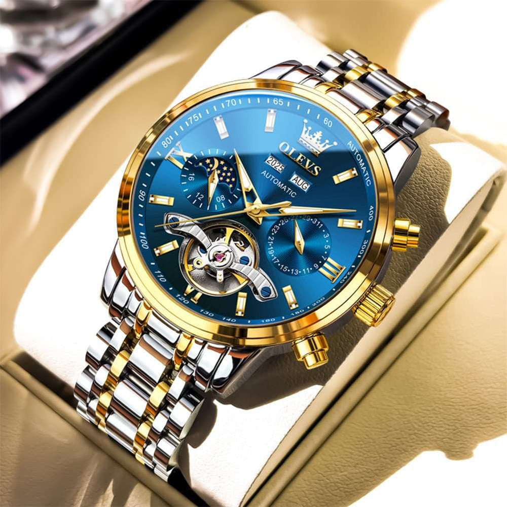 OLEVS 6740 Skeleton Flywheel Mechanical Watch for Men