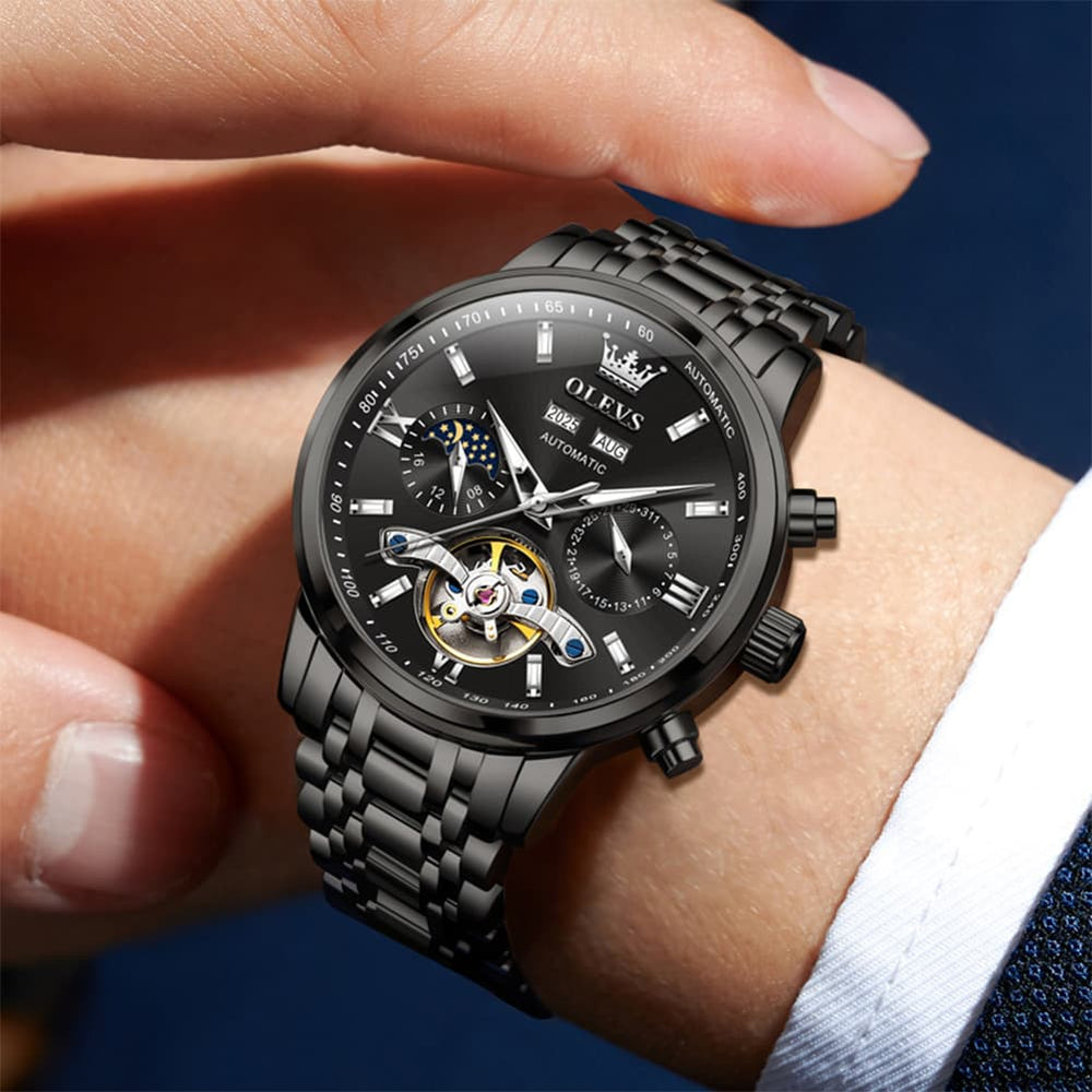 OLEVS 6740 Skeleton Flywheel Mechanical Watch for Men - Two Tone White Watch | Olevs Watch Store