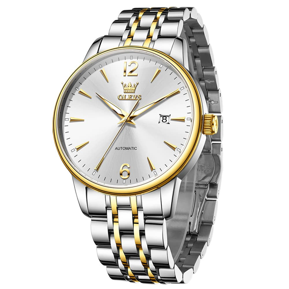 OLEVS 6741 Classic Minimalist Mechanical Watch for Men - Silver Black Watch | Olevs Watch Store