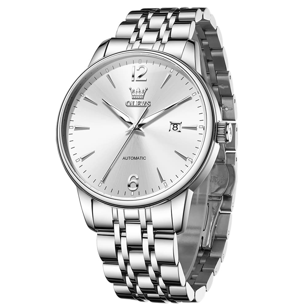 OLEVS 6741 Classic Minimalist Mechanical Watch for Men - Silver Black Watch | Olevs Watch Store
