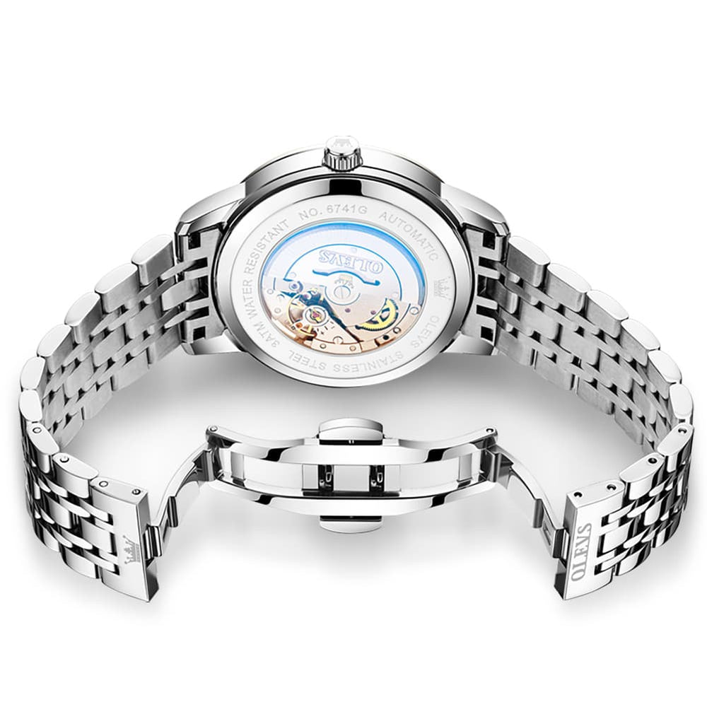 OLEVS 6741 Classic Minimalist Mechanical Watch for Men - Silver Black Watch | Olevs Watch Store
