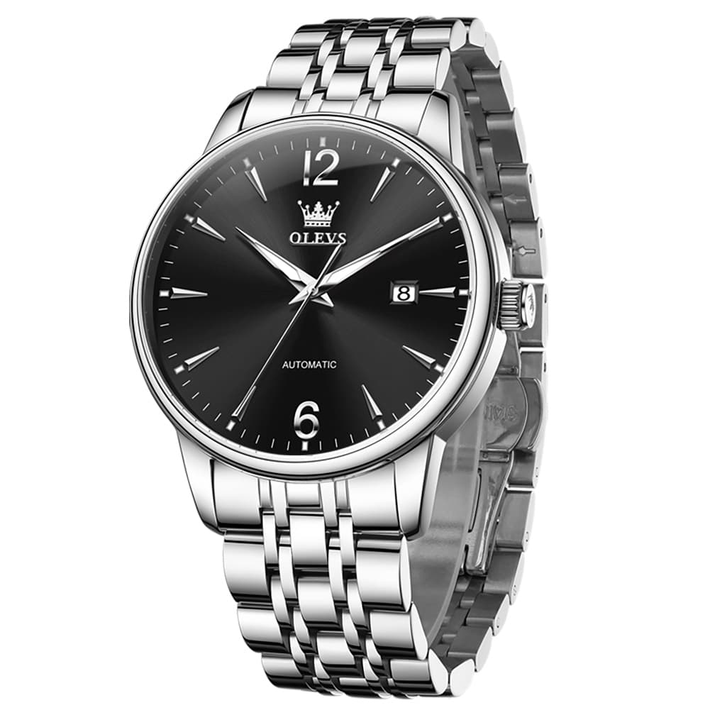 OLEVS 6741 Classic Minimalist Mechanical Watch for Men - Silver Black Watch | Olevs Watch Store