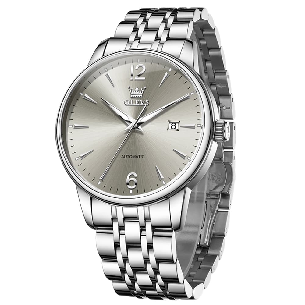 OLEVS 6741 Classic Minimalist Mechanical Watch for Men - Silver Black Watch | Olevs Watch Store