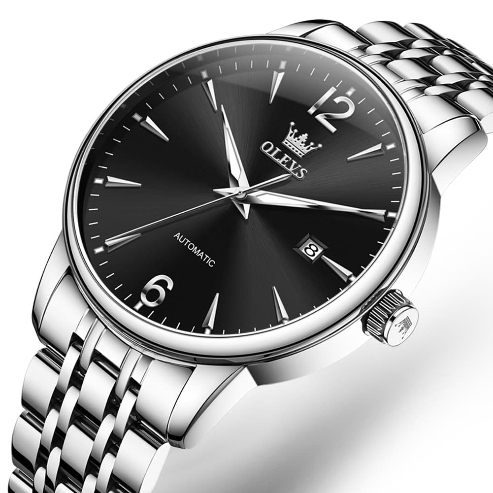 OLEVS 6741 Classic Minimalist Mechanical Watch for Men - Silver Black Watch | Olevs Watch Store