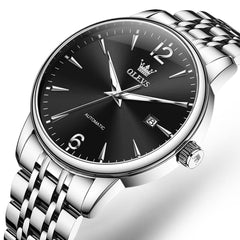OLEVS 6741 Classic Minimalist Mechanical Watch for Men - Silver Black Watch | Olevs Watch Store