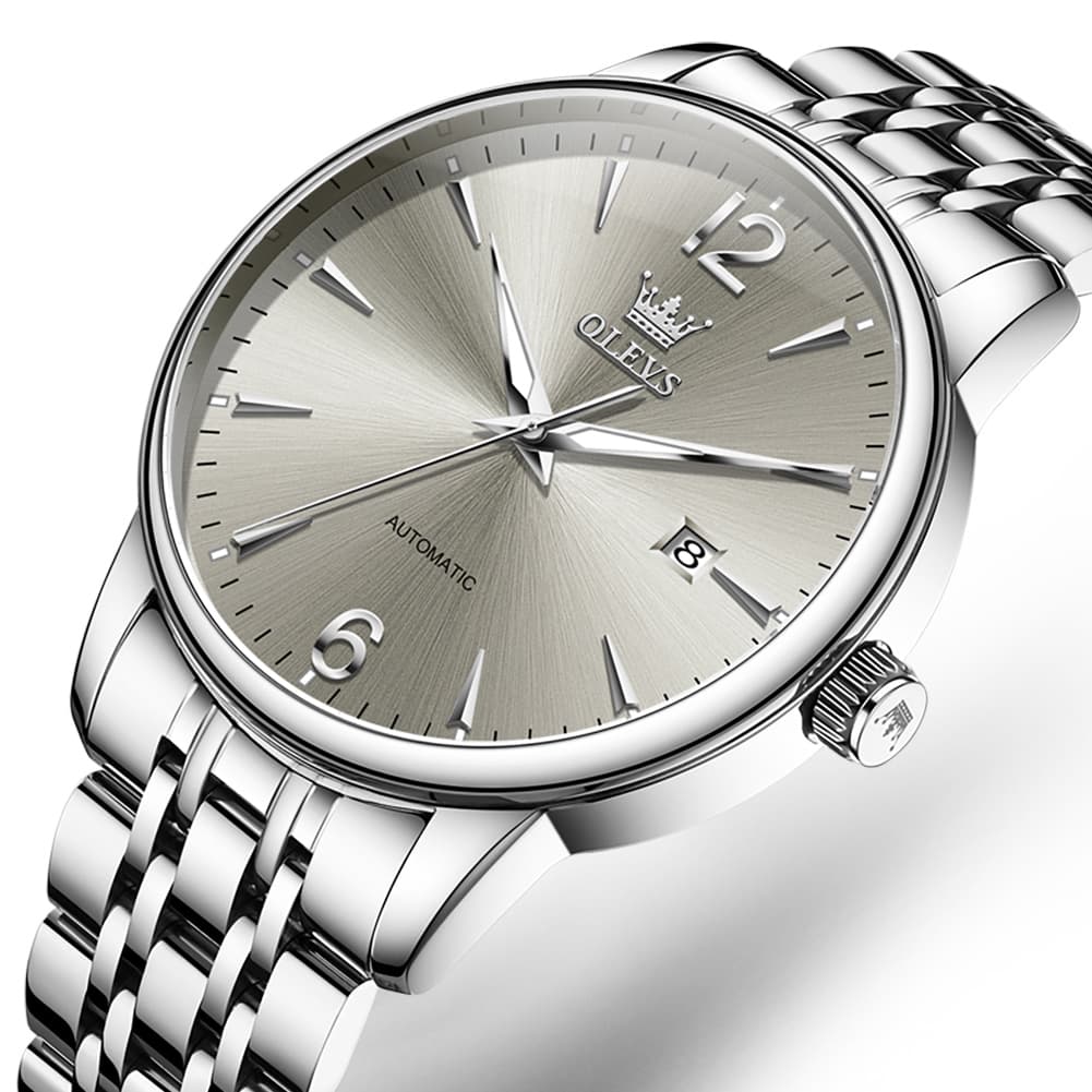 OLEVS 6741 Classic Minimalist Mechanical Watch for Men - Silver Grey Watch | Olevs Watch Store