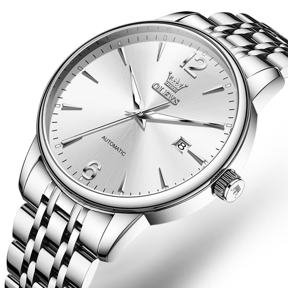 OLEVS 6741 Classic Minimalist Mechanical Watch for Men - Silver White Watch | Olevs Watch Store