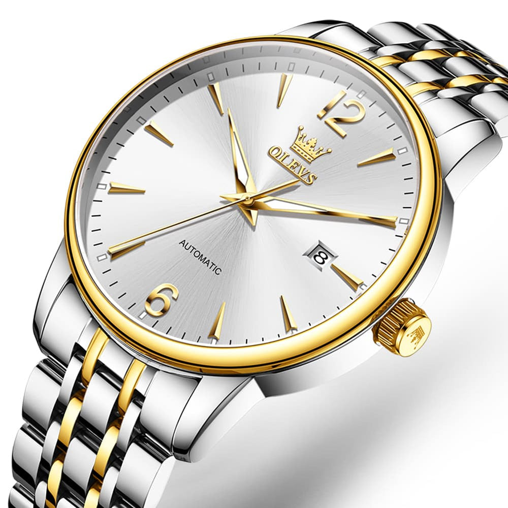 OLEVS 6741 Classic Minimalist Mechanical Watch for Men - Two Tone White Watch | Olevs Watch Store