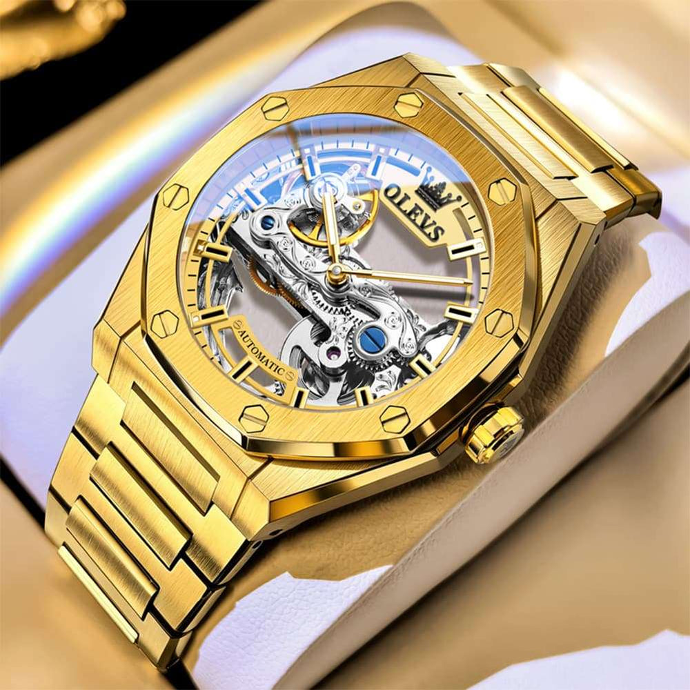 OLEVS 6742 Octagonal Skeleton Mechanical Watch for Men