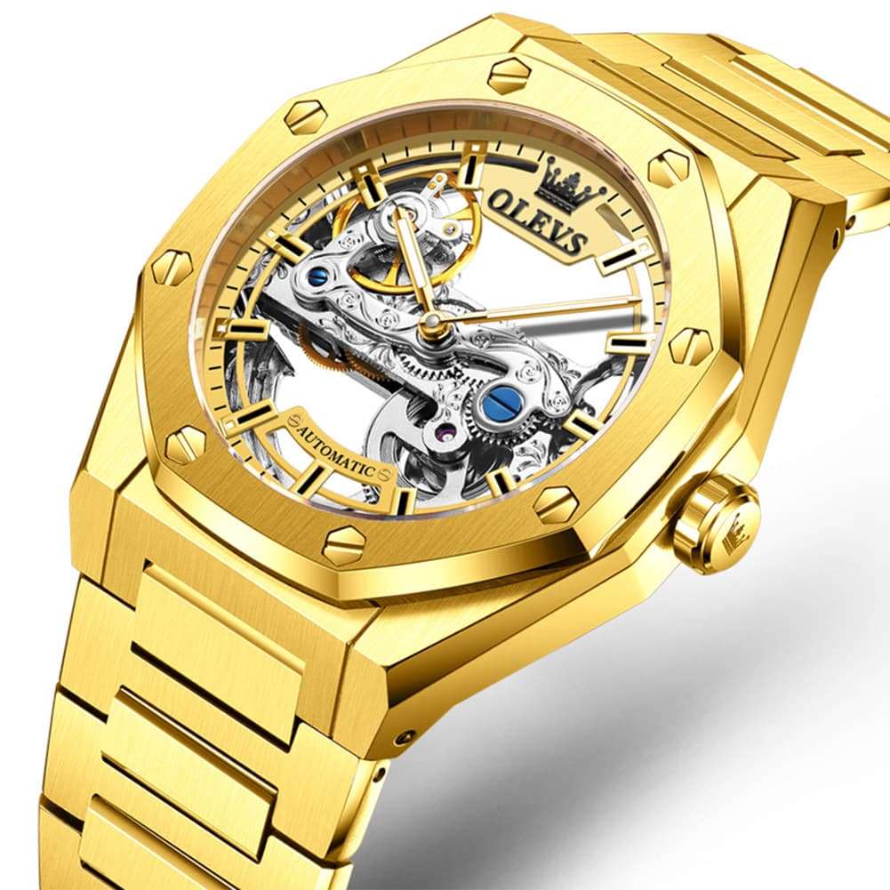 OLEVS 6742 Octagonal Skeleton Mechanical Watch for Men