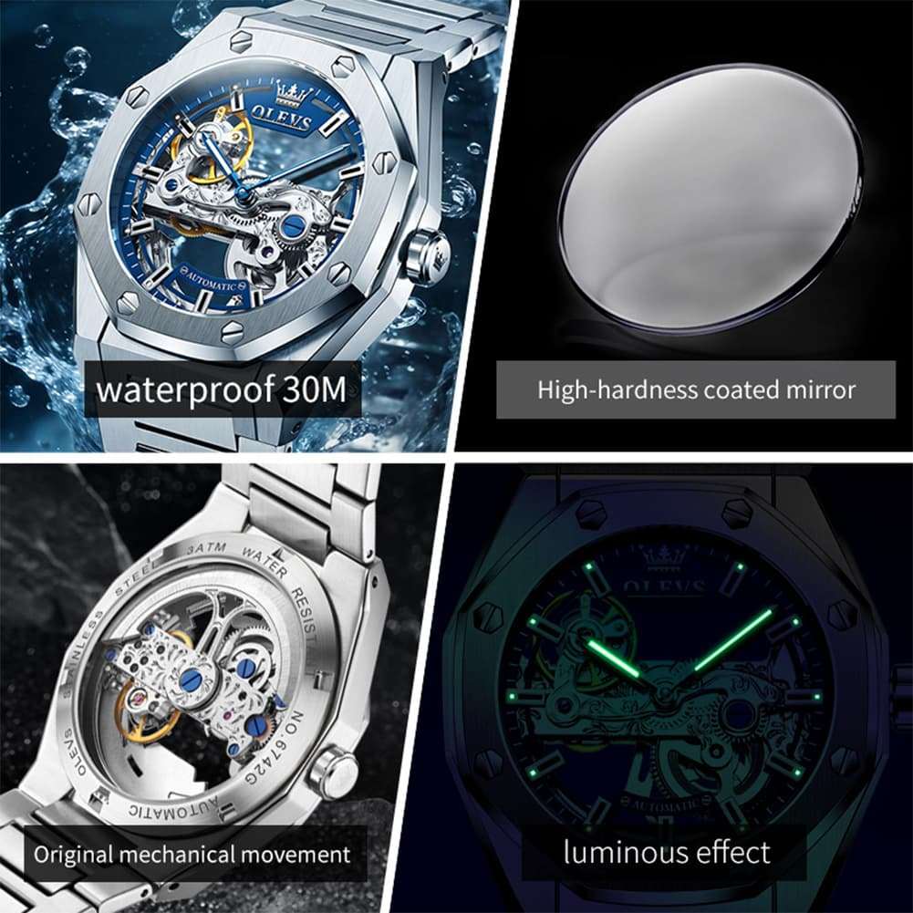 OLEVS 6742 Octagonal Skeleton Mechanical Watch for Men