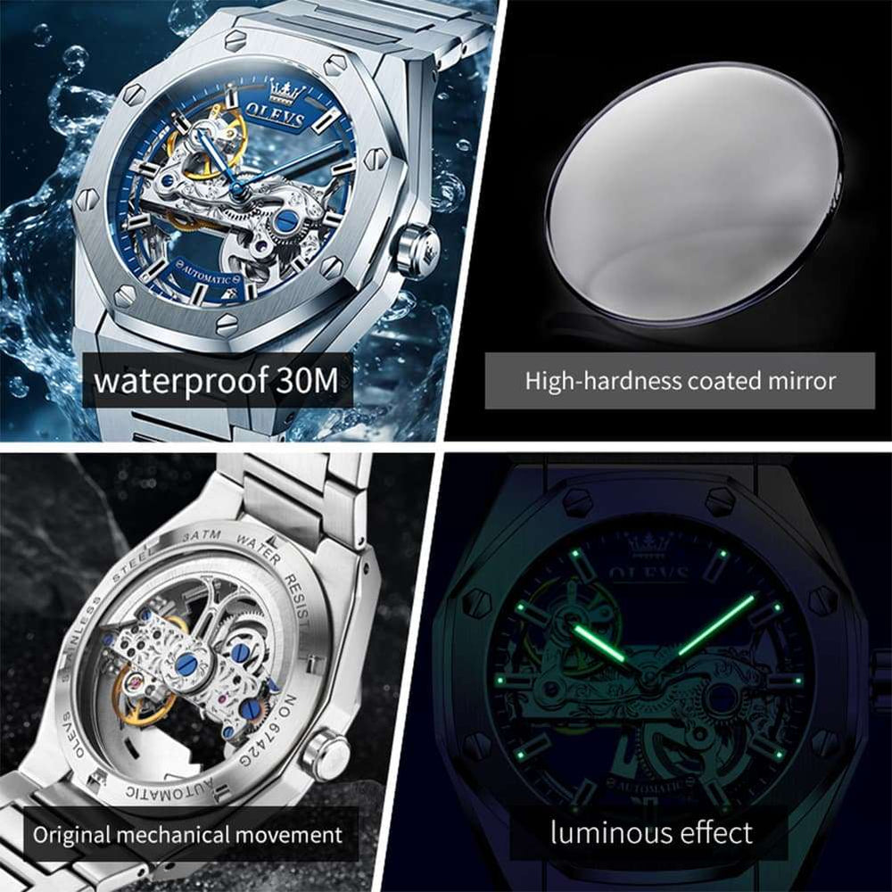 OLEVS 6742 Octagonal Skeleton Mechanical Watch for Men