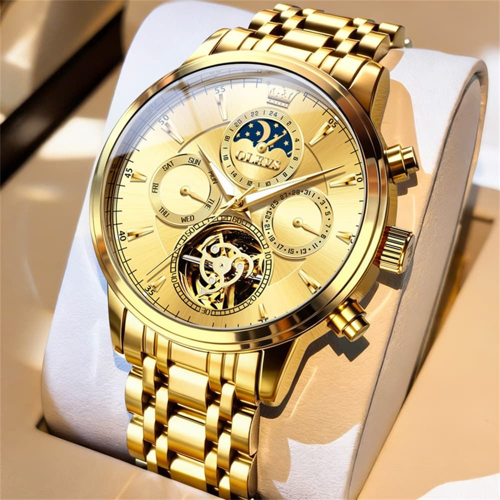 OLEVS 6746 Multi-Function Skeleton Mechanical Watch for Men - Silver White Watch | Olevs Watch Store
