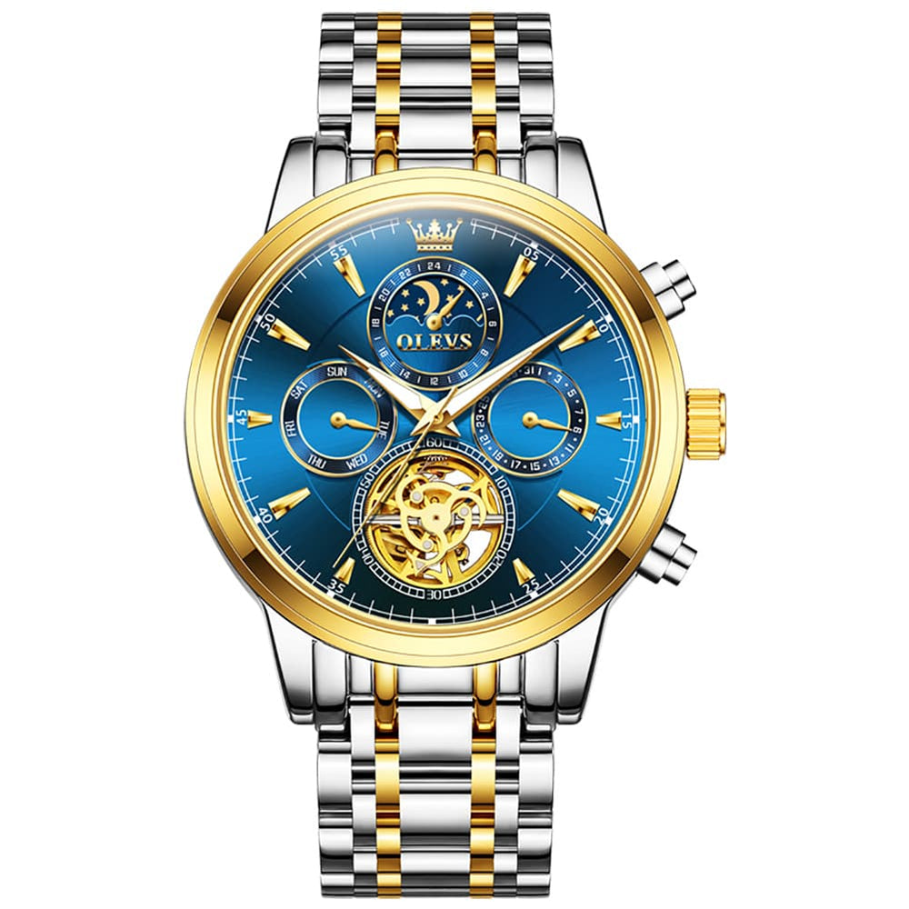 OLEVS 6746 Multi-Function Skeleton Mechanical Watch for Men - Silver White Watch | Olevs Watch Store