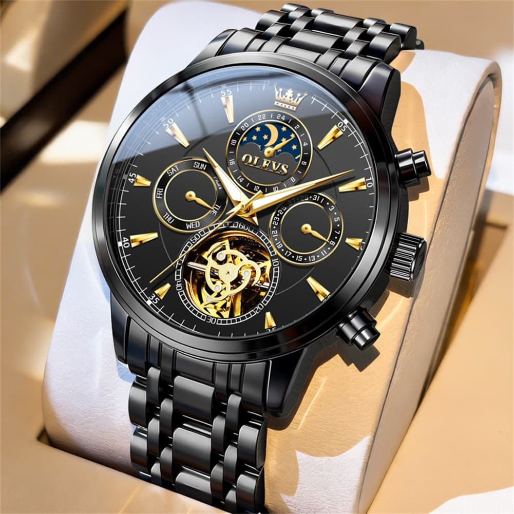 OLEVS 6746 Multi-Function Skeleton Mechanical Watch for Men - Silver White Watch | Olevs Watch Store