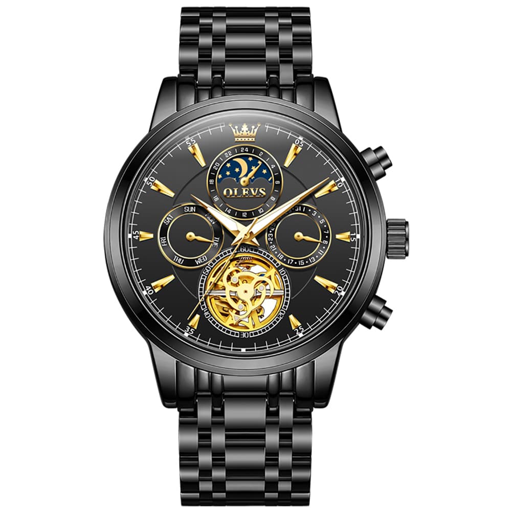 OLEVS 6746 Multi-Function Skeleton Mechanical Watch for Men - Silver White Watch | Olevs Watch Store