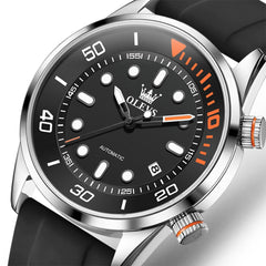 OLEVS 6751 Dive Style Silicone Strap Mechanical Watch for Men - Silicone Black Watch | Olevs Watch Store