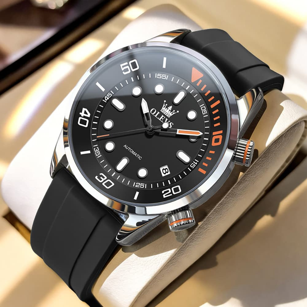 OLEVS 6751 Dive Style Silicone Strap Mechanical Watch for Men - Silicone Blue Watch | Olevs Watch Store