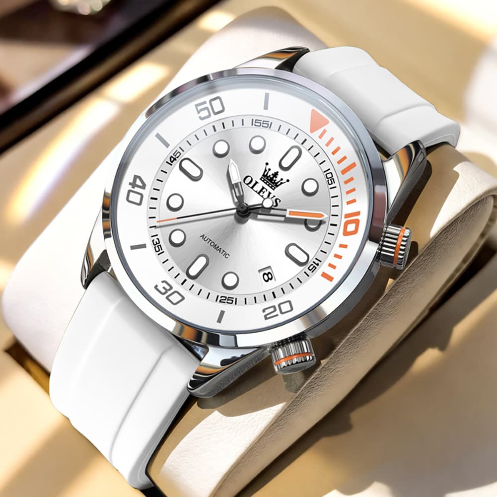 OLEVS 6751 Dive Style Silicone Strap Mechanical Watch for Men - Silicone Blue Watch | Olevs Watch Store