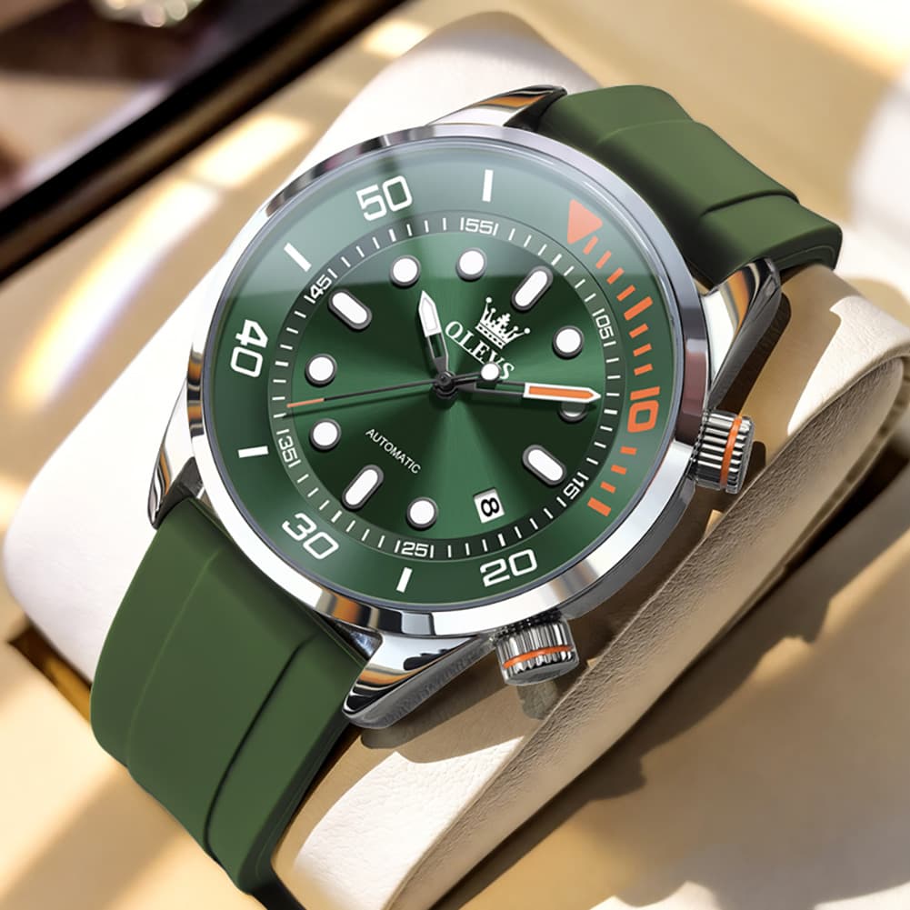 OLEVS 6751 Dive Style Silicone Strap Mechanical Watch for Men - Silicone Blue Watch | Olevs Watch Store
