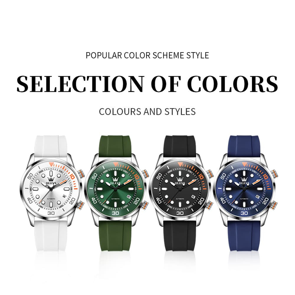 OLEVS 6751 Dive Style Silicone Strap Mechanical Watch for Men - Silicone Blue Watch | Olevs Watch Store