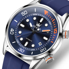 OLEVS 6751 Dive Style Silicone Strap Mechanical Watch for Men - Silicone Blue Watch | Olevs Watch Store