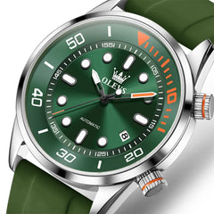 OLEVS 6751 Dive Style Silicone Strap Mechanical Watch for Men - Silicone Green Watch | Olevs Watch Store