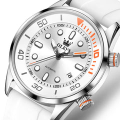 OLEVS 6751 Dive Style Silicone Strap Mechanical Watch for Men - Silicone White Watch | Olevs Watch Store