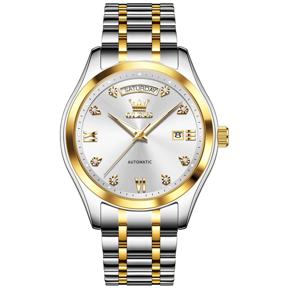 OLEVS 6752 Diamond Dial Day Date Mechanical Watch for Men - All Black Watch | Olevs Watch Store
