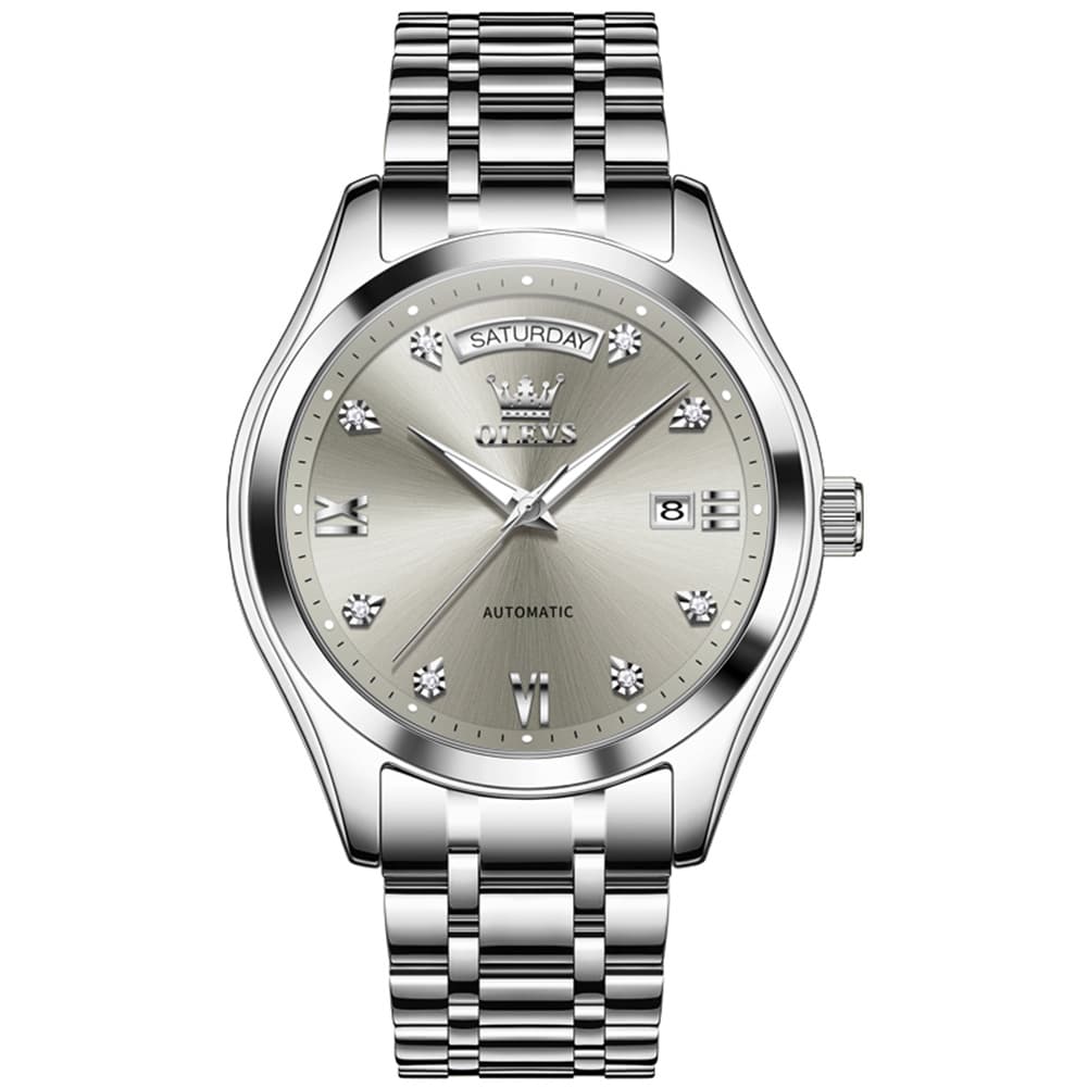 OLEVS 6752 Diamond Dial Day Date Mechanical Watch for Men - All Black Watch | Olevs Watch Store