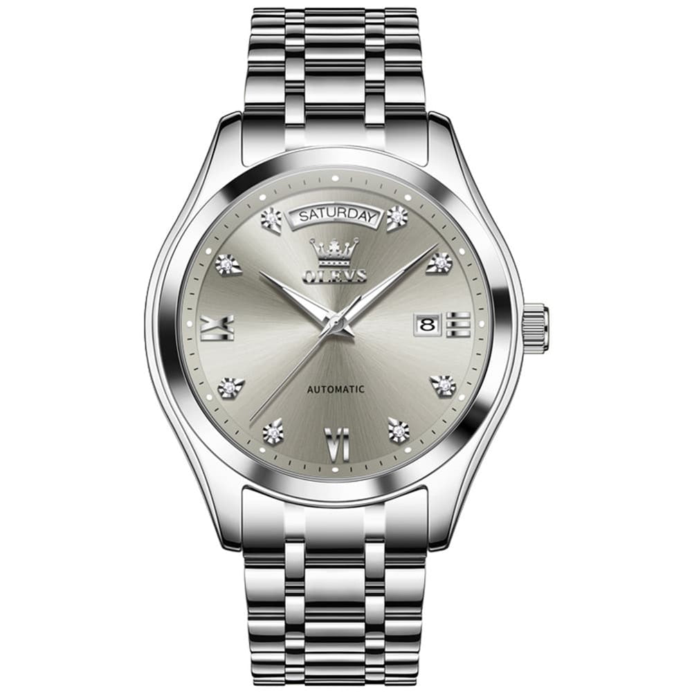 OLEVS 6752 Diamond Dial Day Date Mechanical Watch for Men - All Black Watch | Olevs Watch Store