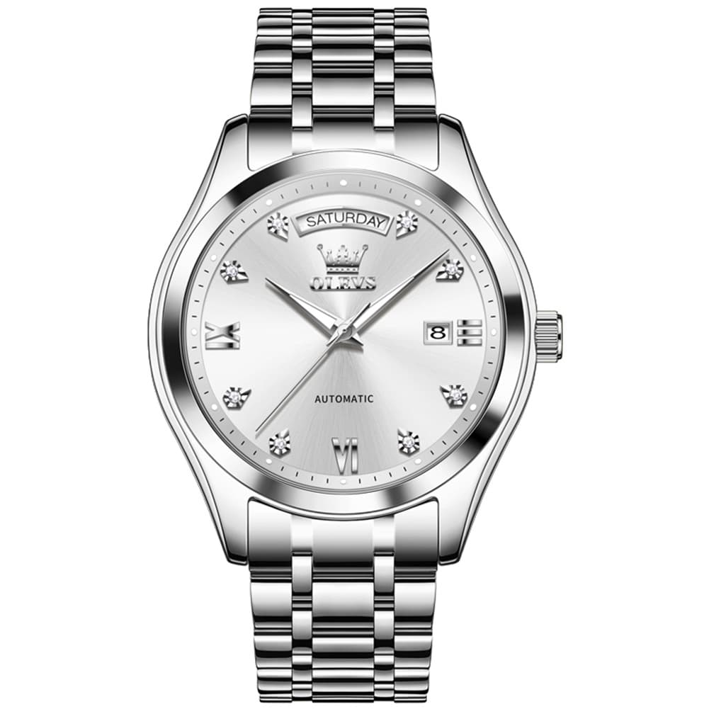 OLEVS 6752 Diamond Dial Day Date Mechanical Watch for Men - All Black Watch | Olevs Watch Store