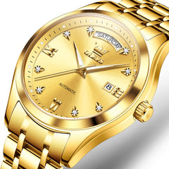 OLEVS 6752 Diamond Dial Day Date Mechanical Watch for Men - All Gold Watch | Olevs Watch Store