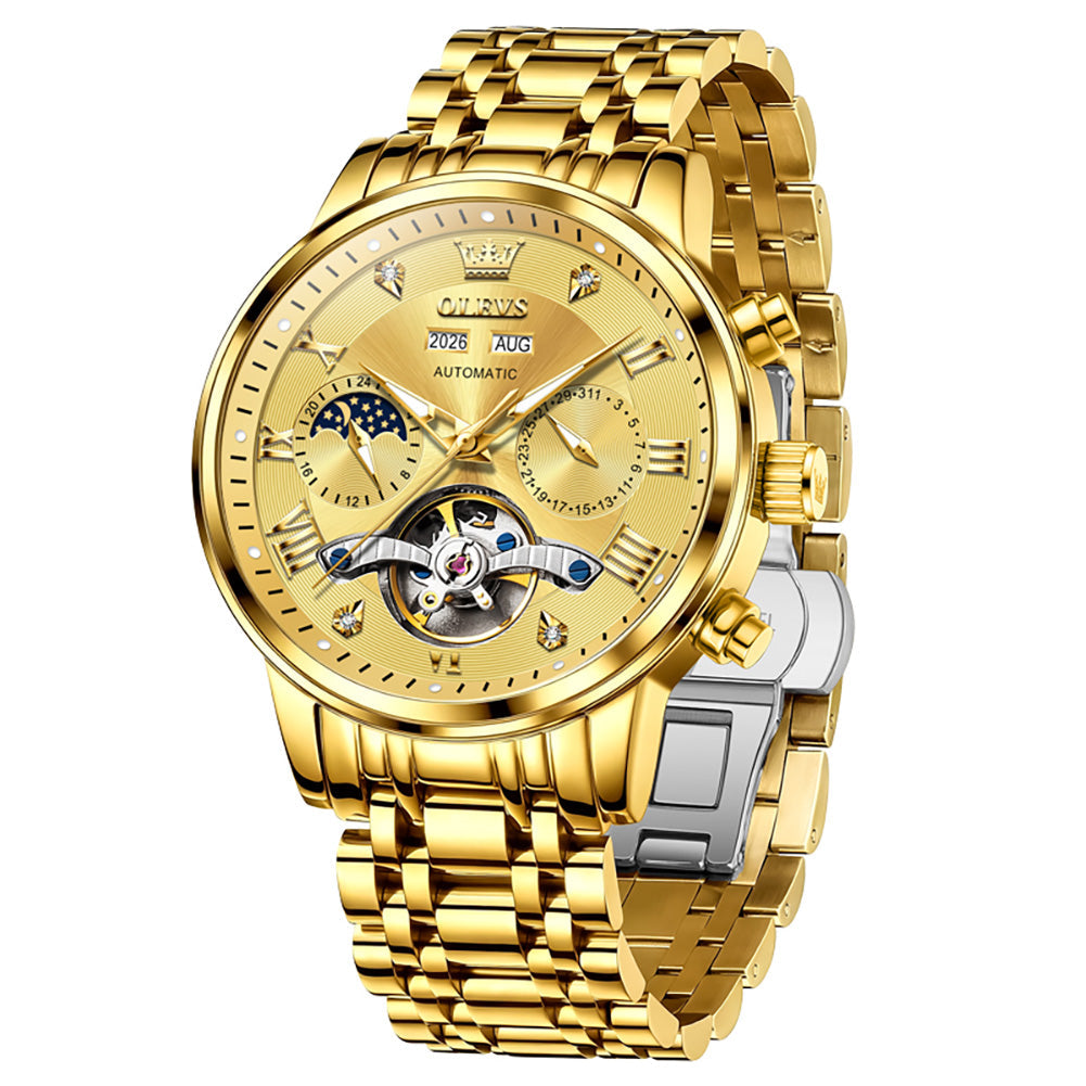 all gold automatic mechanical watch - OLEVS 6763