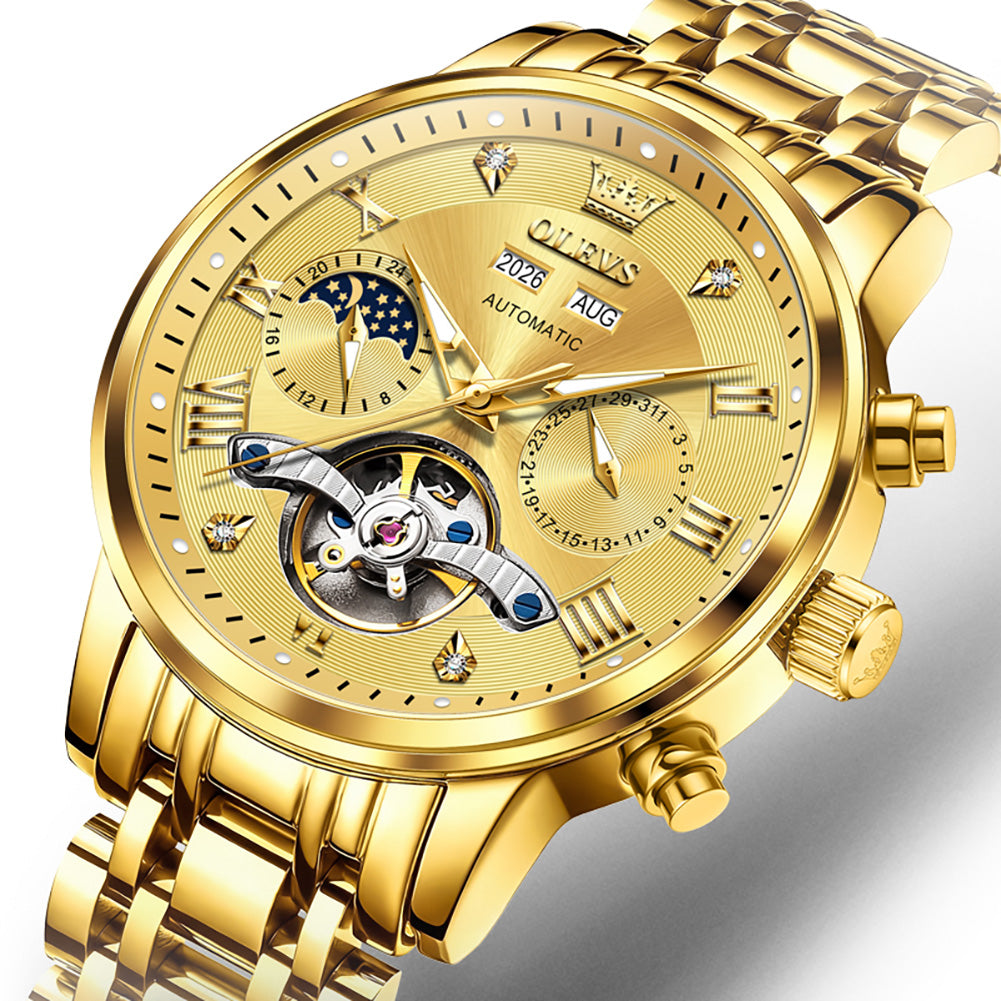 all gold open heart dial close up - OLEVS 6763