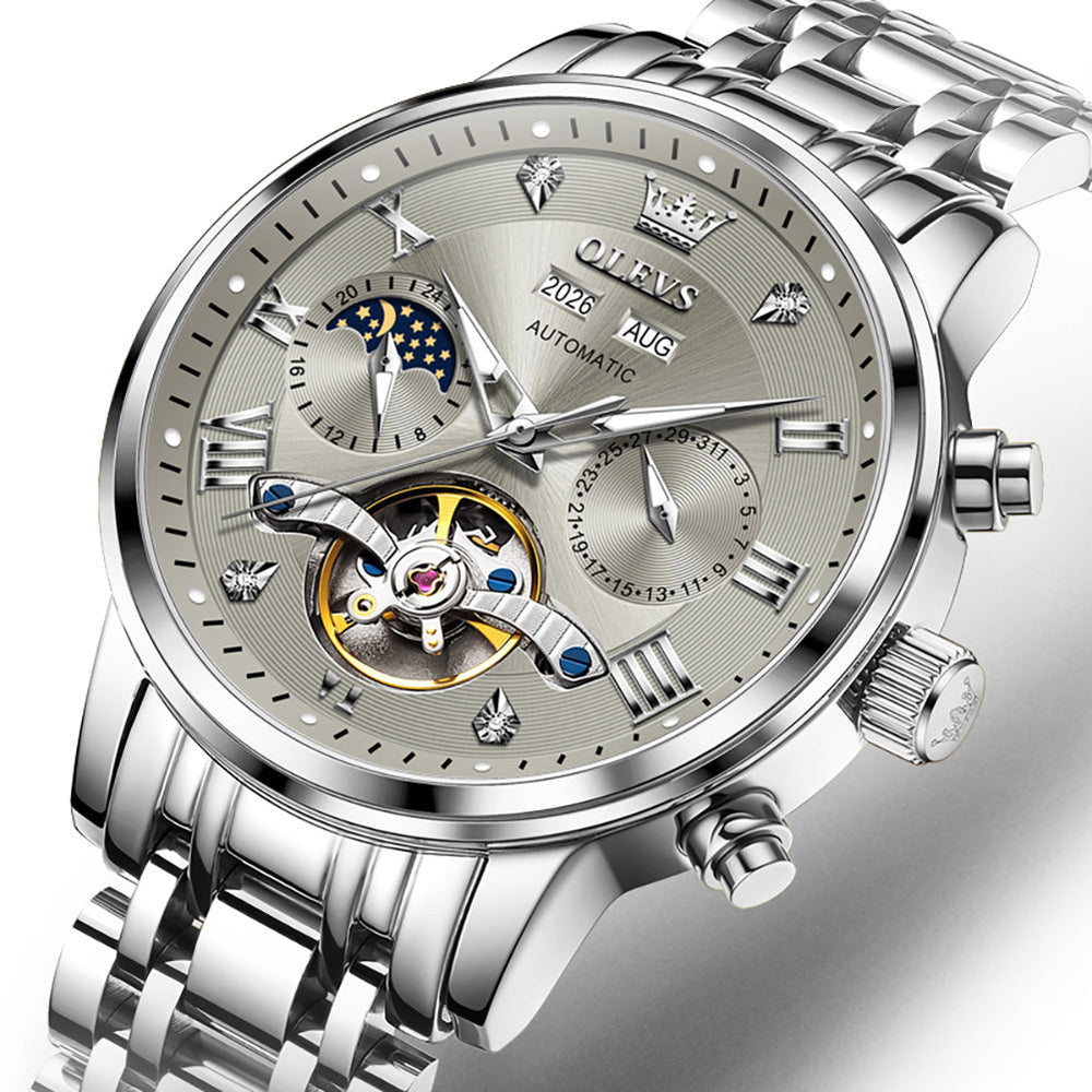silver gray open heart dial close up - OLEVS 6763