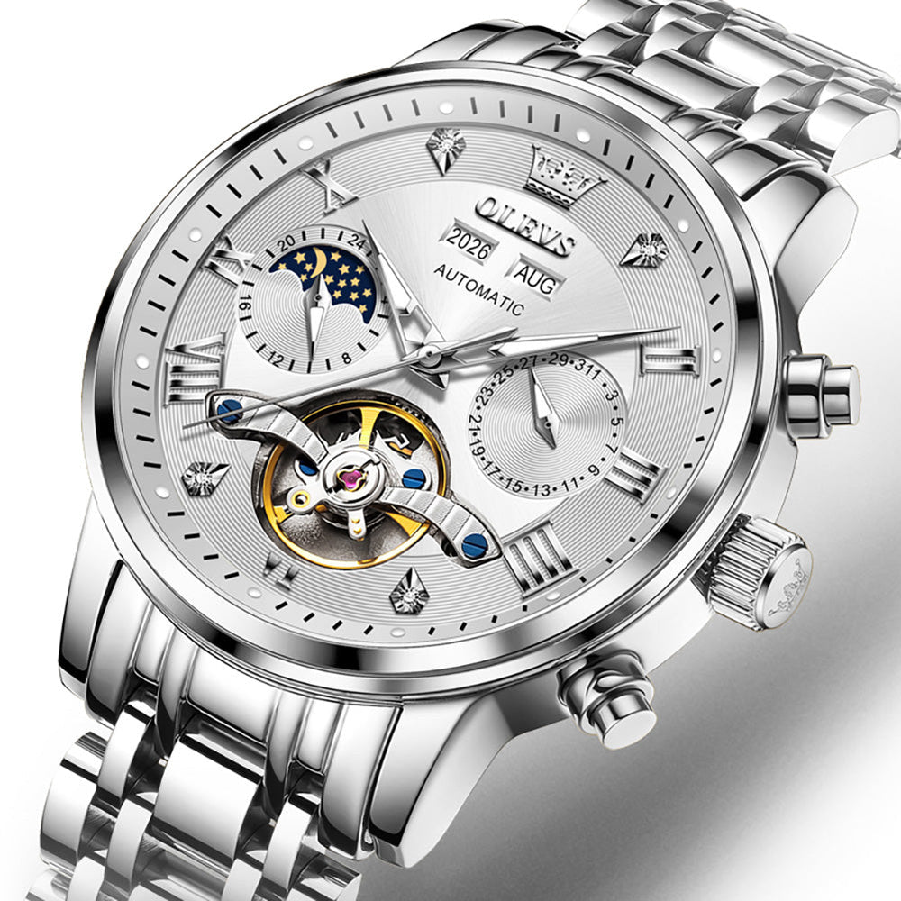 silver white open heart dial close up - OLEVS 6763
