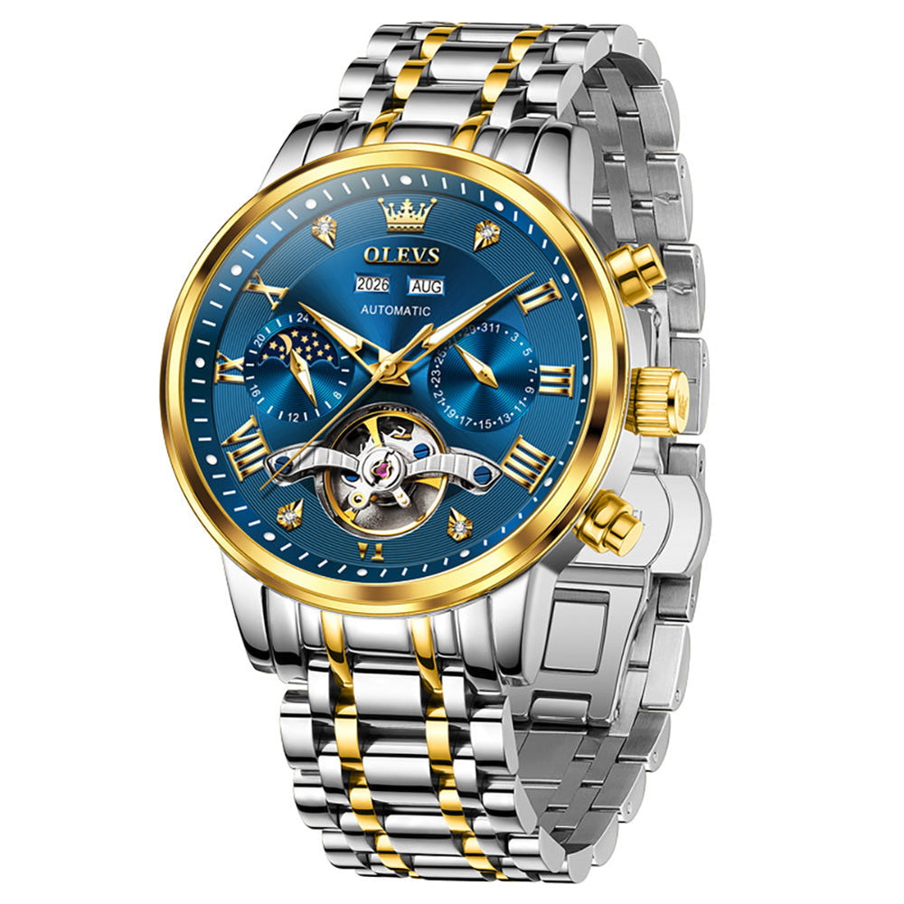 two tone blue automatic mechanical watch - OLEVS 6763