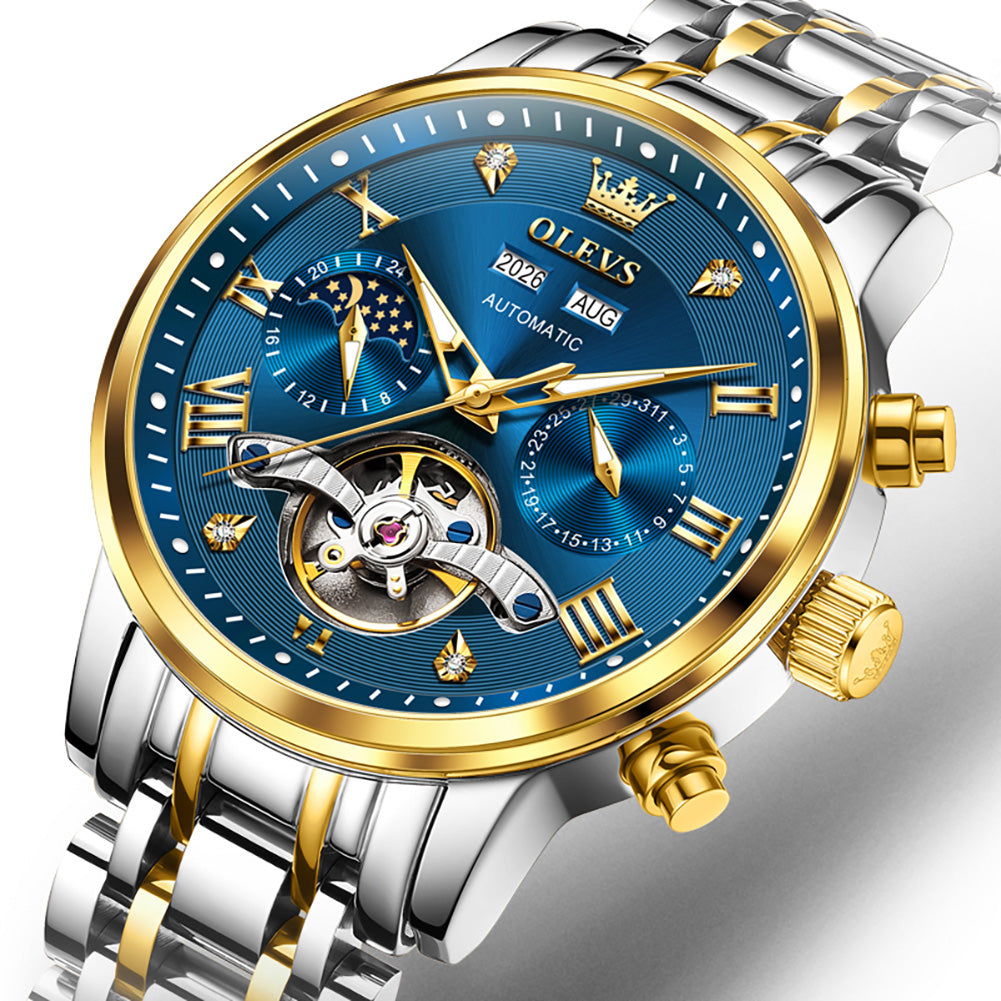 two tone blue open heart dial close up - OLEVS 6763