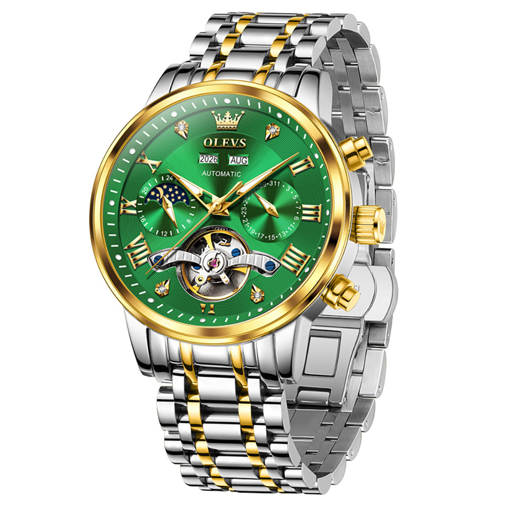 two tone green automatic mechanical watch - OLEVS 6763