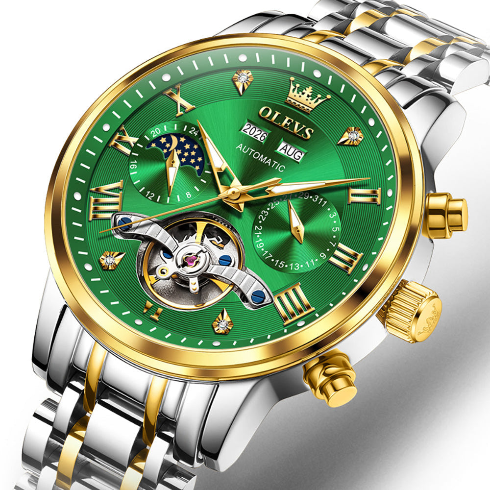 two tone green open heart dial close up - OLEVS 6763