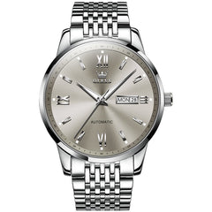 OLEVS 6777 Minimalist Day Date Mechanical Watch for Men - Silver Grey Watch | Olevs Watch Store