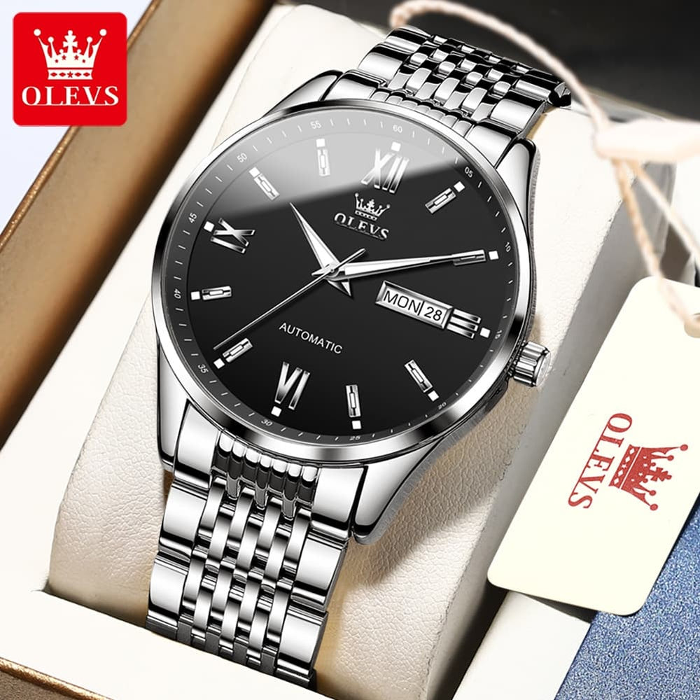 OLEVS 6777 Minimalist Day Date Mechanical Watch for Men - Two Tone White Watch | Olevs Watch Store